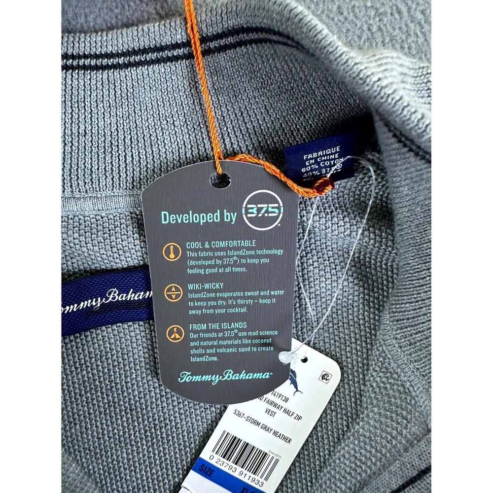Tommy Bahama Vest Mens XL Grey Island Zone Fairway Knit Zip Prep Resort Sweater - Picture 11 of 12